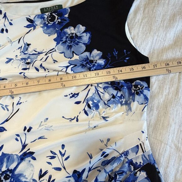 RALPH LAUREN Floral Matte Jersey Sheath Dress Ruched Side Sz 8 Travel Knit Lined - Picture 12 of 16